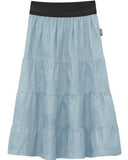 Girl 4 Tiered Lightweight Denim Mid-Calf Skirt Light Blue