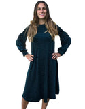 Women's Textured Velvet Midi Length Swing Dress